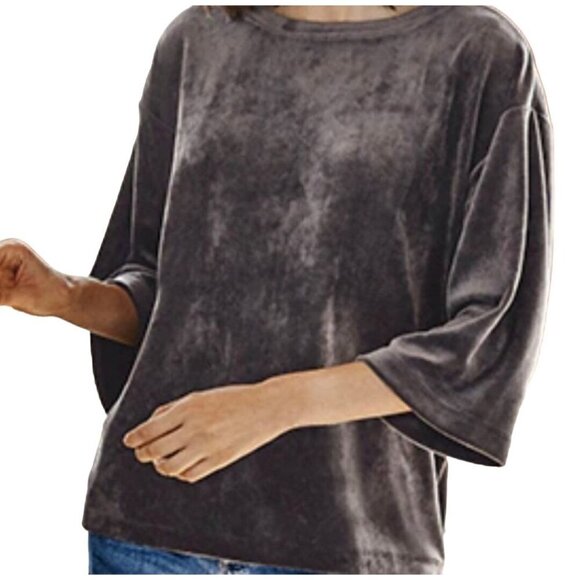 J. Jill Pure Jill Charcoal Velvet Kimono Sleeve Oversized Top Size L - Picture 1 of 6